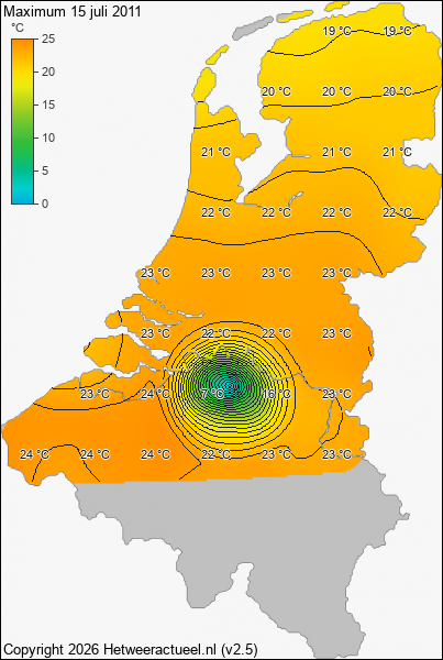 Maximum temperatuur 15 juli 2011