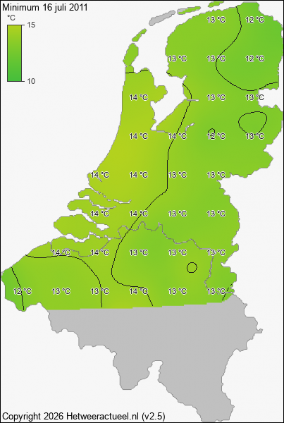 Minimum temperatuur 16 juli 2011