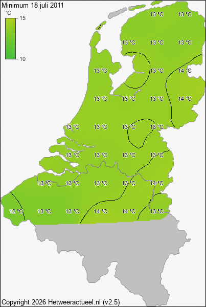Minimum temperatuur 18 juli 2011