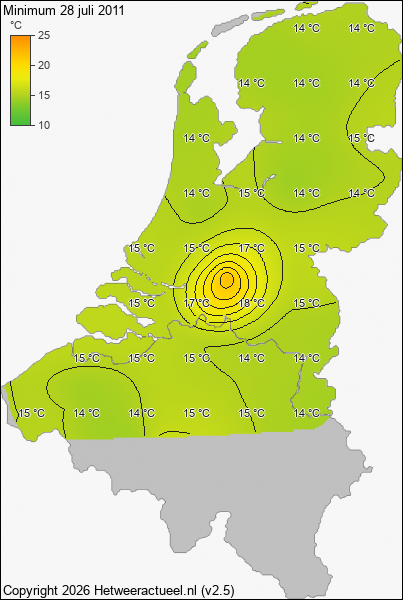 Minimum temperatuur 28 juli 2011