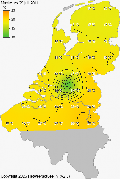 Maximum temperatuur 29 juli 2011