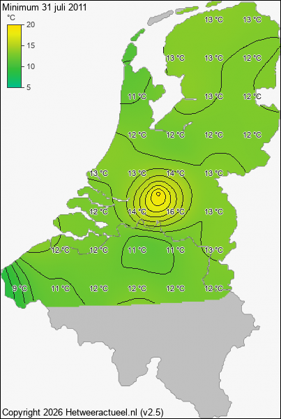Minimum temperatuur 31 juli 2011