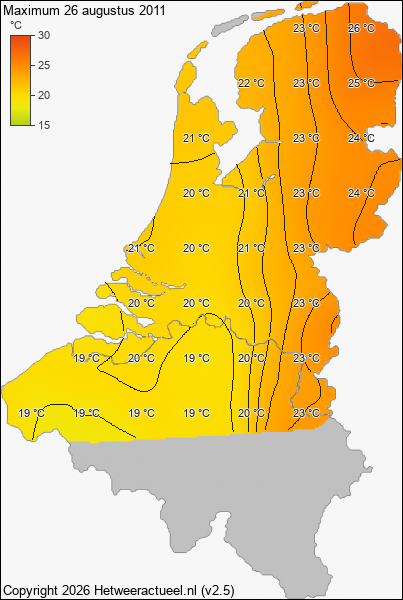 Maximum temperatuur 26 augustus 2011