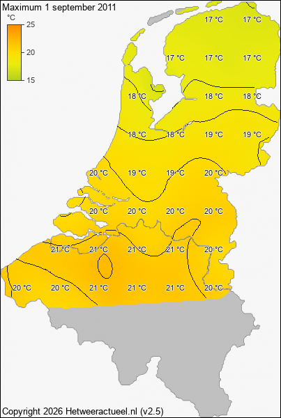 Maximum temperatuur 1 september 2011