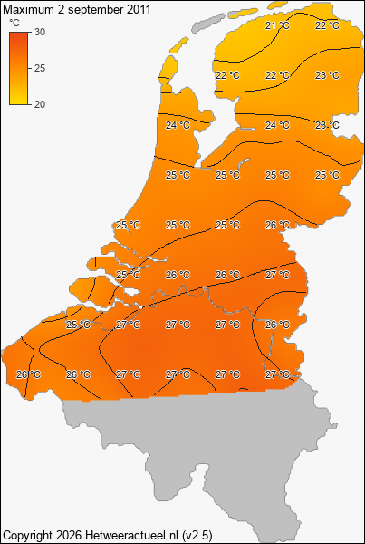 Maximum temperatuur 2 september 2011