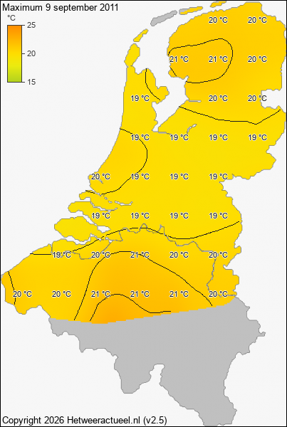 Maximum temperatuur 9 september 2011