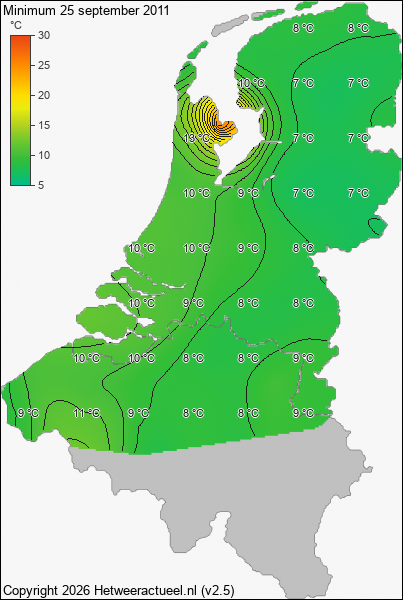 Minimum temperatuur 25 september 2011