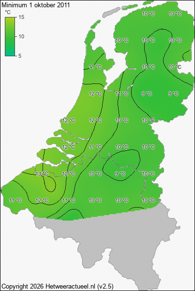 Minimum temperatuur 1 oktober 2011