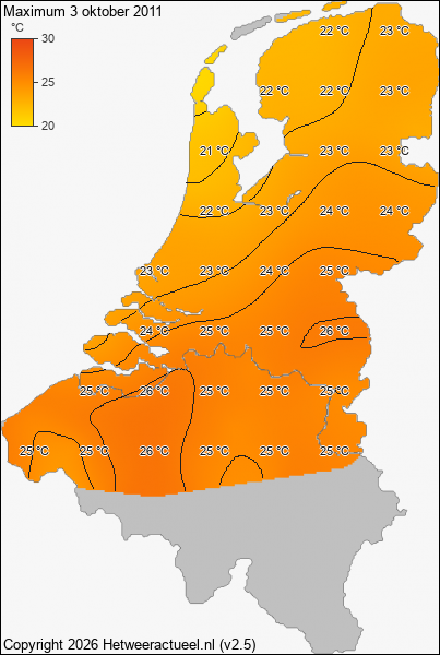 Maximum temperatuur 3 oktober 2011