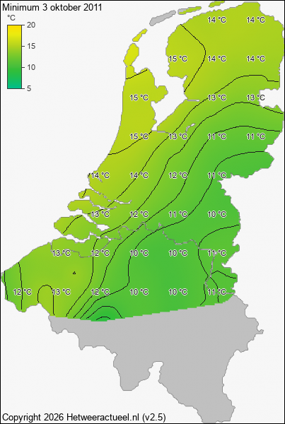 Minimum temperatuur 3 oktober 2011