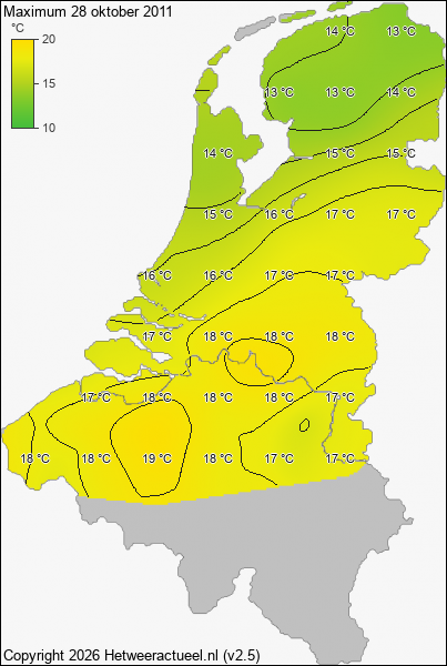 Maximum temperatuur 28 oktober 2011