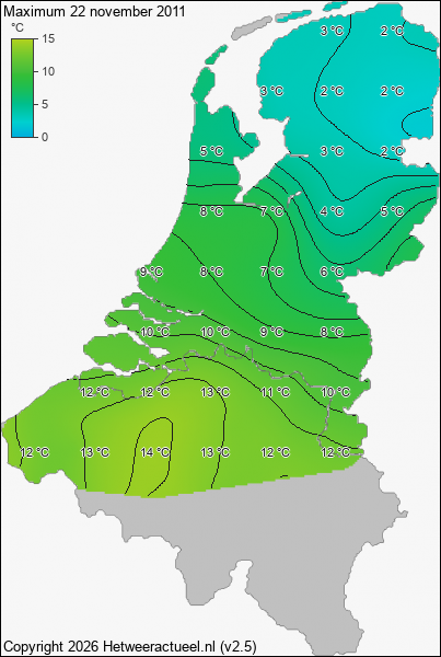 Maximum temperatuur 22 november 2011