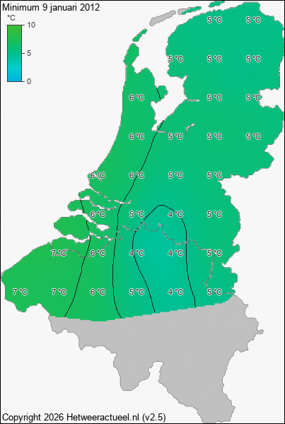 Minimum temperatuur 9 januari 2012