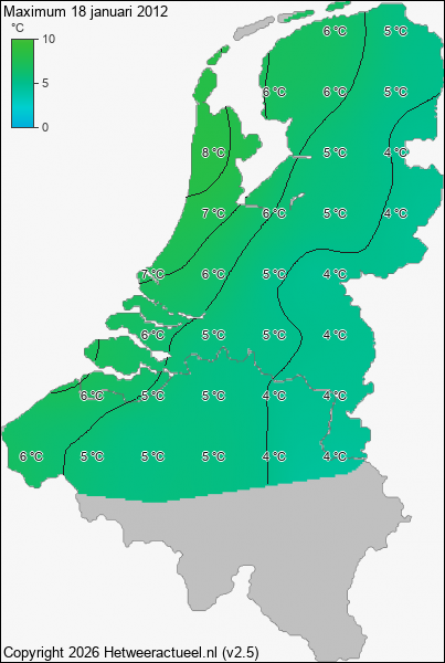 Maximum temperatuur 18 januari 2012