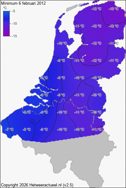 Minimum temperatuur 6 februari 2012