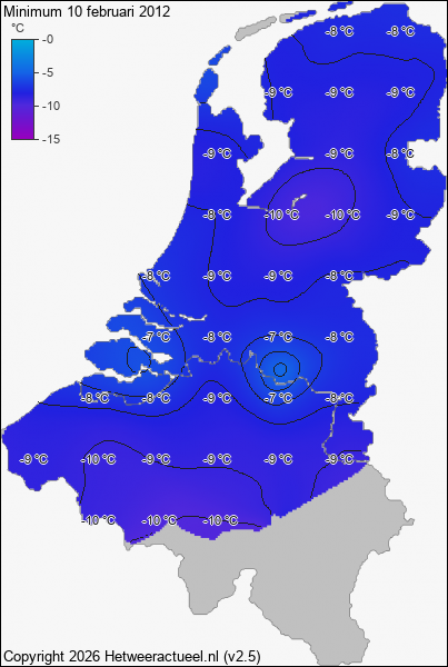 Minimum temperatuur 10 februari 2012