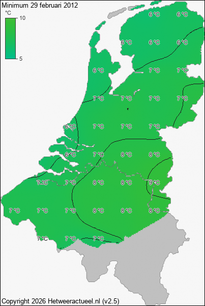 Minimum temperatuur 29 februari 2012