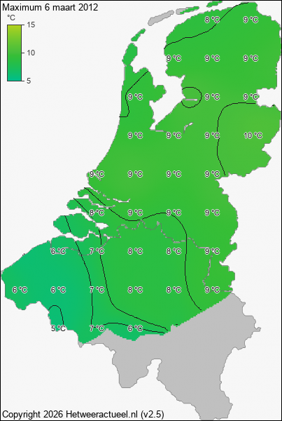 Maximum temperatuur 6 maart 2012