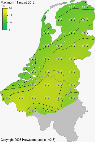 Maximum temperatuur 11 maart 2012