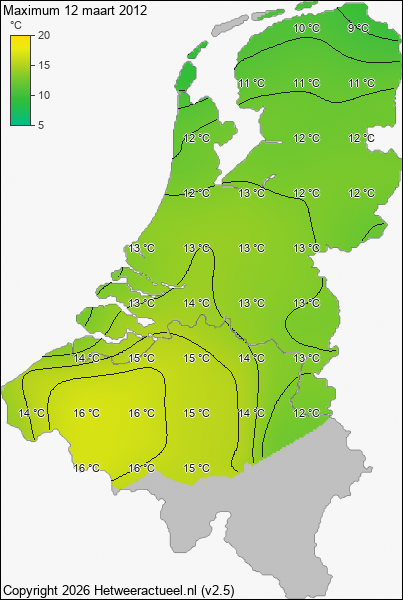 Maximum temperatuur 12 maart 2012