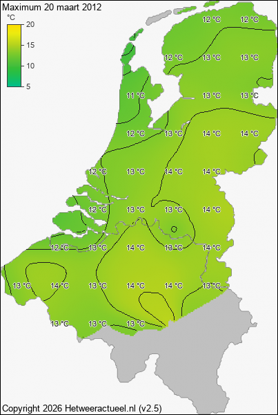 Maximum temperatuur 20 maart 2012