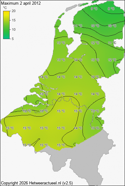 Maximum temperatuur 2 april 2012