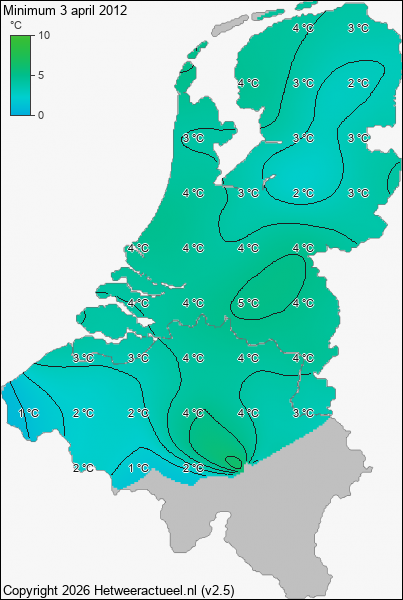 Minimum temperatuur 3 april 2012