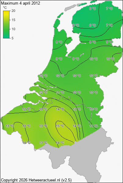 Maximum temperatuur 4 april 2012