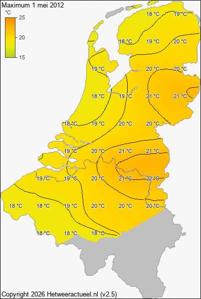 Maximum temperatuur 1 mei 2012