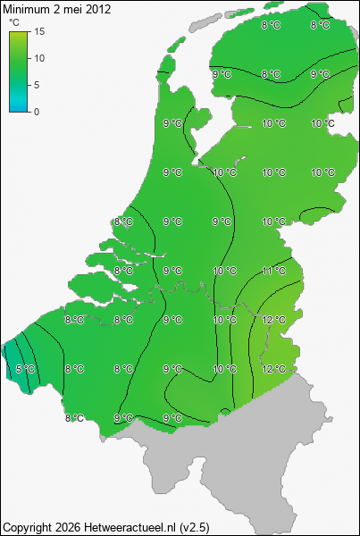 Minimum temperatuur 2 mei 2012