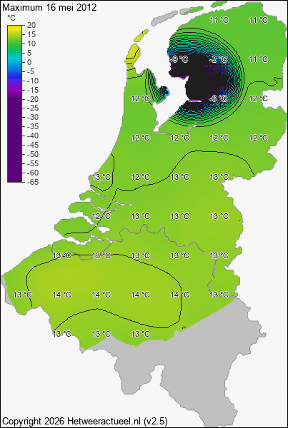Maximum temperatuur 16 mei 2012