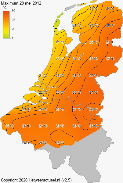 Maximum temperatuur 28 mei 2012