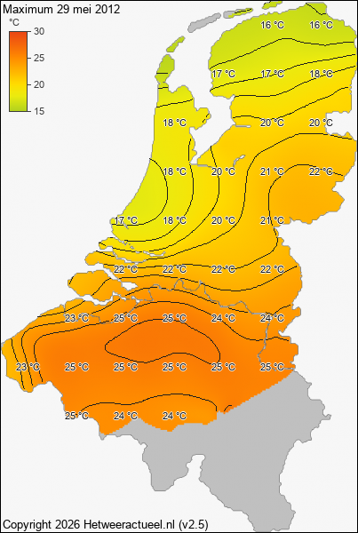 Maximum temperatuur 29 mei 2012