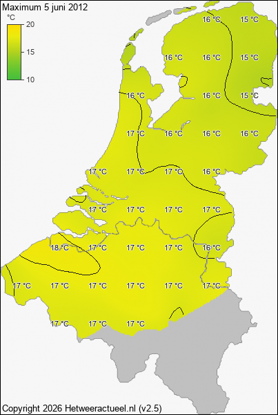 Maximum temperatuur 5 juni 2012