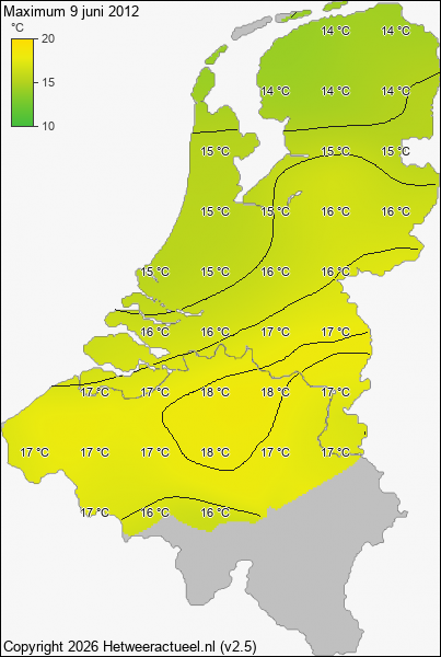 Maximum temperatuur 9 juni 2012