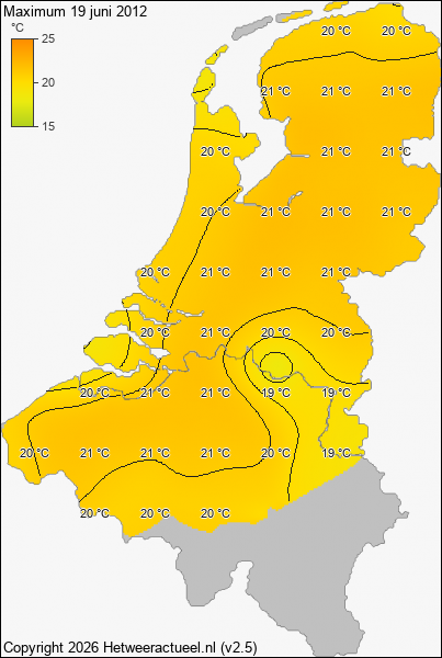 Maximum temperatuur 19 juni 2012