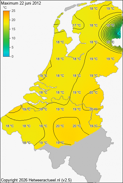 Maximum temperatuur 22 juni 2012
