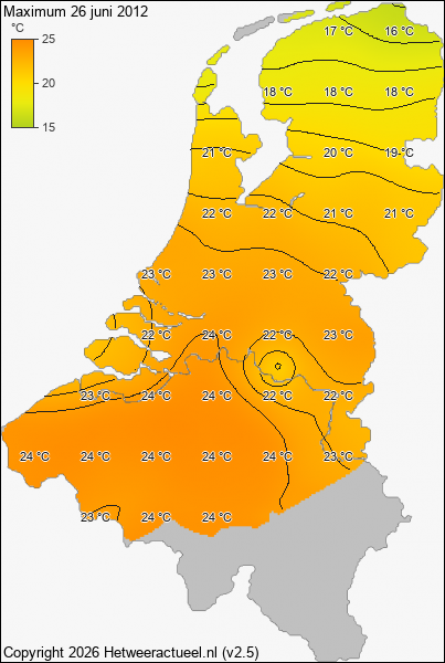 Maximum temperatuur 26 juni 2012