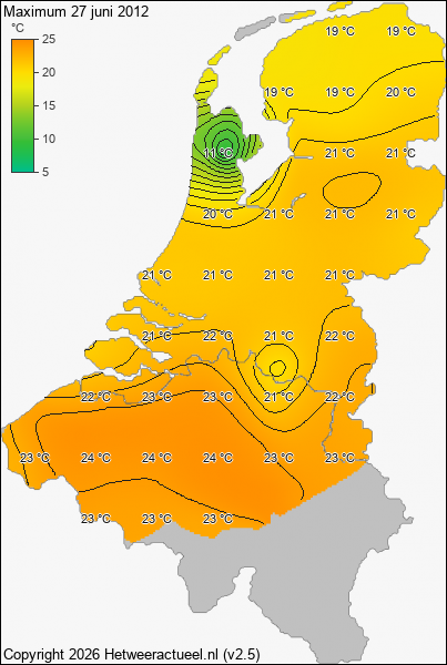 Maximum temperatuur 27 juni 2012