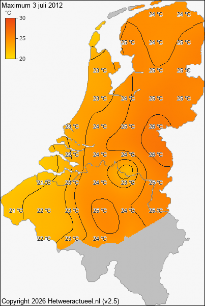 Maximum temperatuur 3 juli 2012