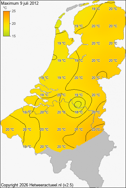 Maximum temperatuur 9 juli 2012