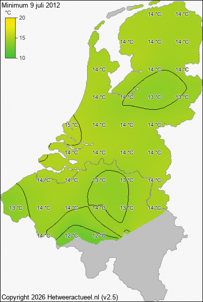 Minimum temperatuur 9 juli 2012