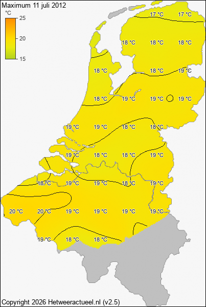 Maximum temperatuur 11 juli 2012