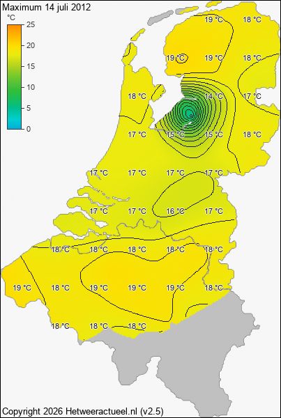 Maximum temperatuur 14 juli 2012