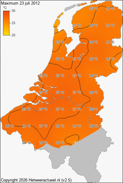 Maximum temperatuur 23 juli 2012