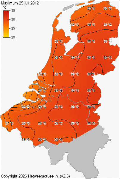 Maximum temperatuur 25 juli 2012