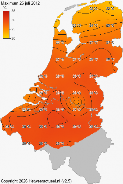 Maximum temperatuur 26 juli 2012