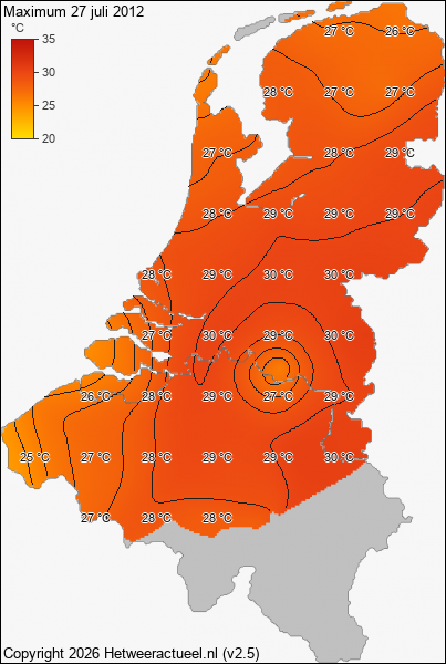 Maximum temperatuur 27 juli 2012