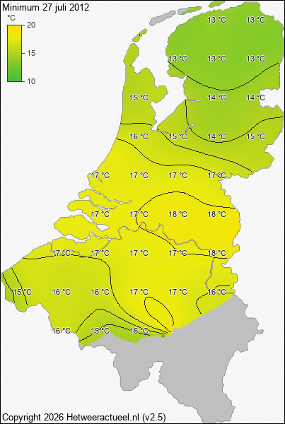 Minimum temperatuur 27 juli 2012