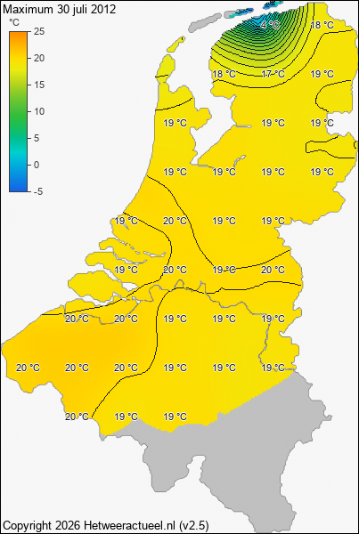 Maximum temperatuur 30 juli 2012